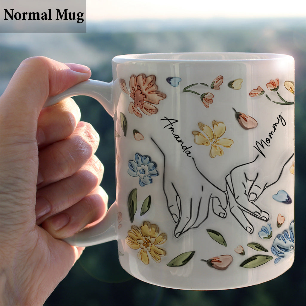 First My Mother Forever My Friend Pastel Floral Line Art Inflated - Personalized Mother Mug