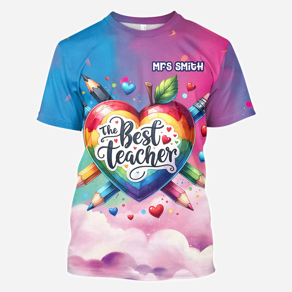 Das beste Lehrer-Shirt mit buntem Herz – personalisiertes Lehrer-Shirt