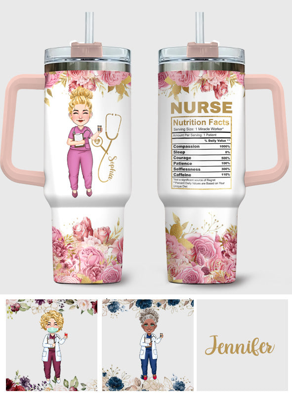 Nurse Nutrition Facts - Personalized Nurse Tumbler With Handle