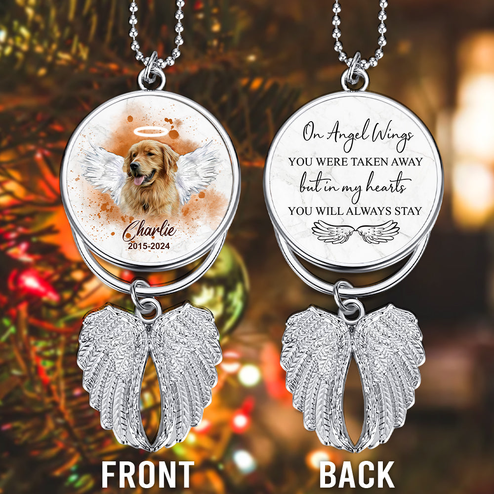 Tu as été emporté(e) sur des ailes d'ange - Ornement personnalisé en forme d'ailes de chien