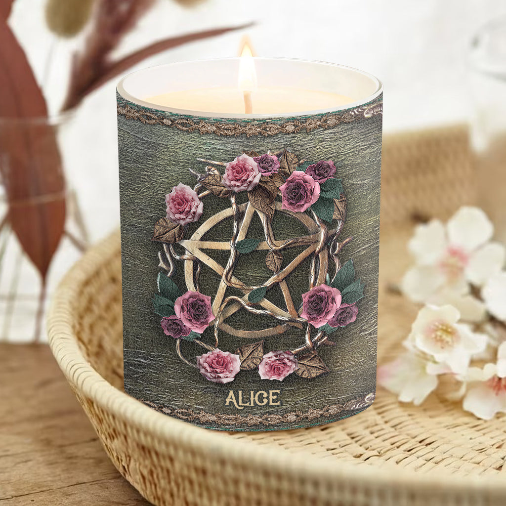 Mystical Witch Ancient Roses - Personalized Witch Candle With Wooden Lid