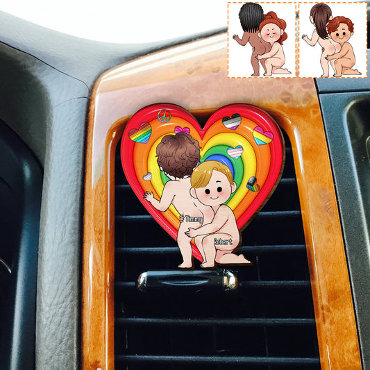 Pride Cute Couple – Personalisierter LGBT-Unterstützungs-Autovisierclip in Form einer Sonnenblende