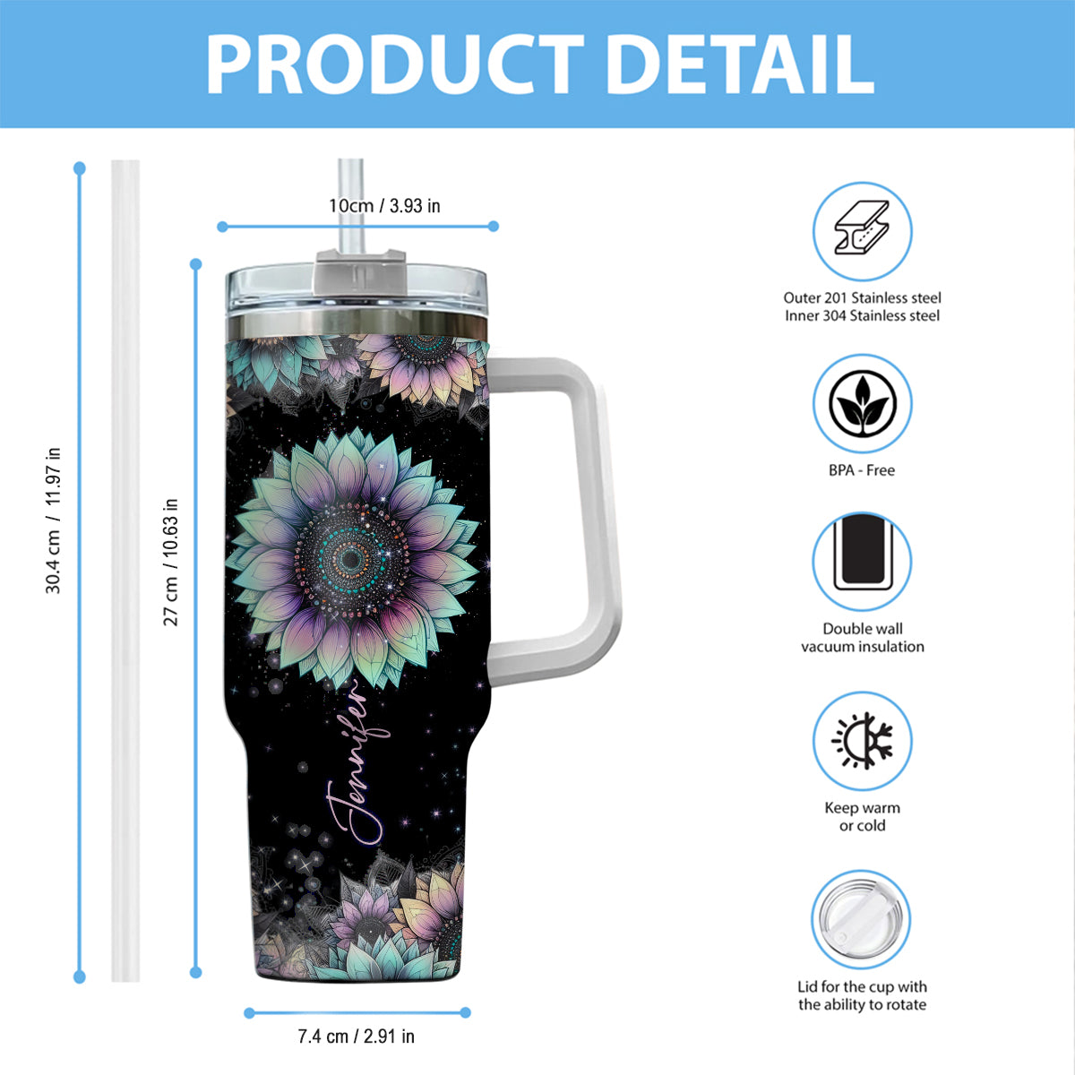 You Are My Sunshine - Personalized Skull Tumbler With Handle