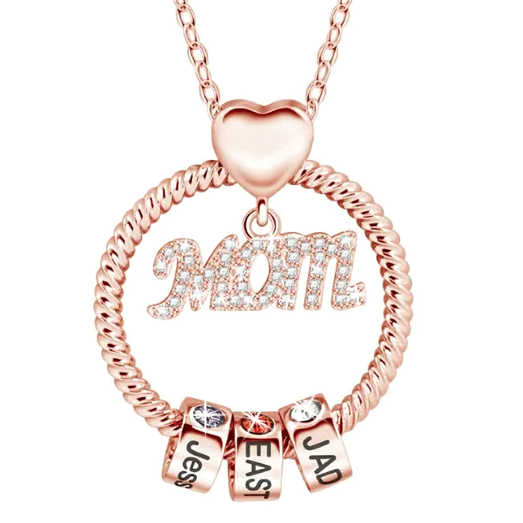 Round Pendant Mom's Necklace With Charms - Personalized Mother Round Pendant Mom's Necklace With Charms