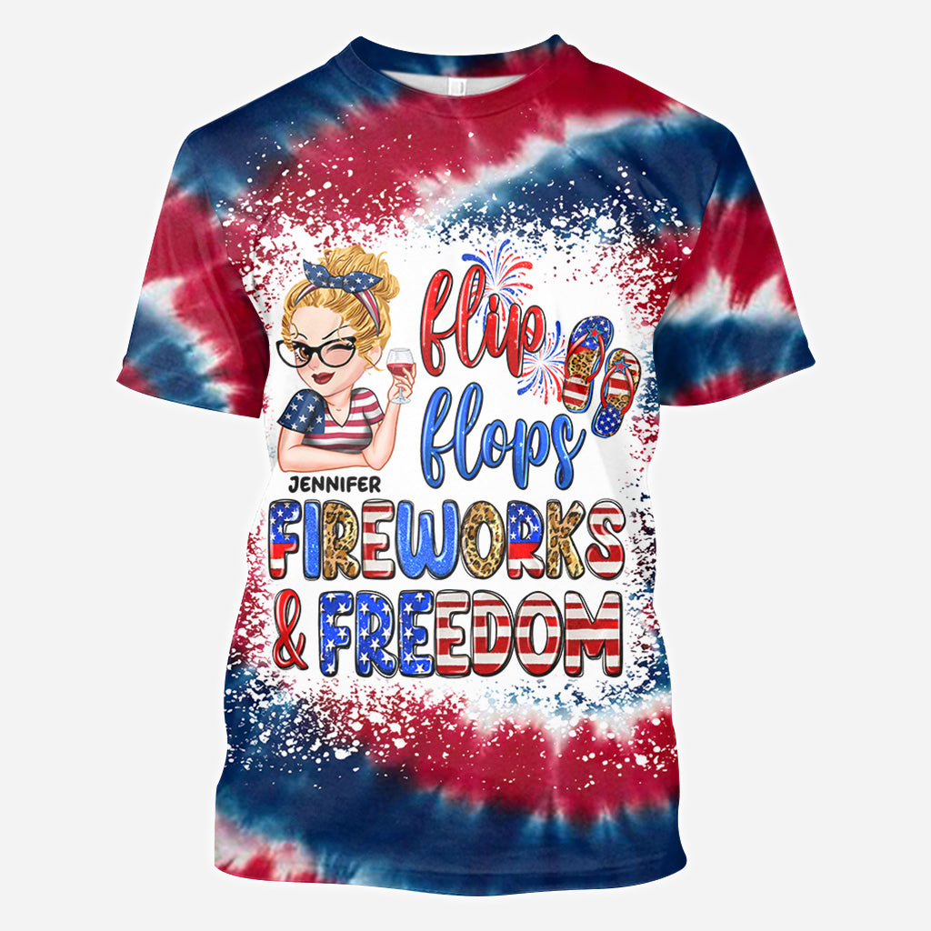 Tongs, feux d'artifice et liberté - T-shirt patriotique personnalisé