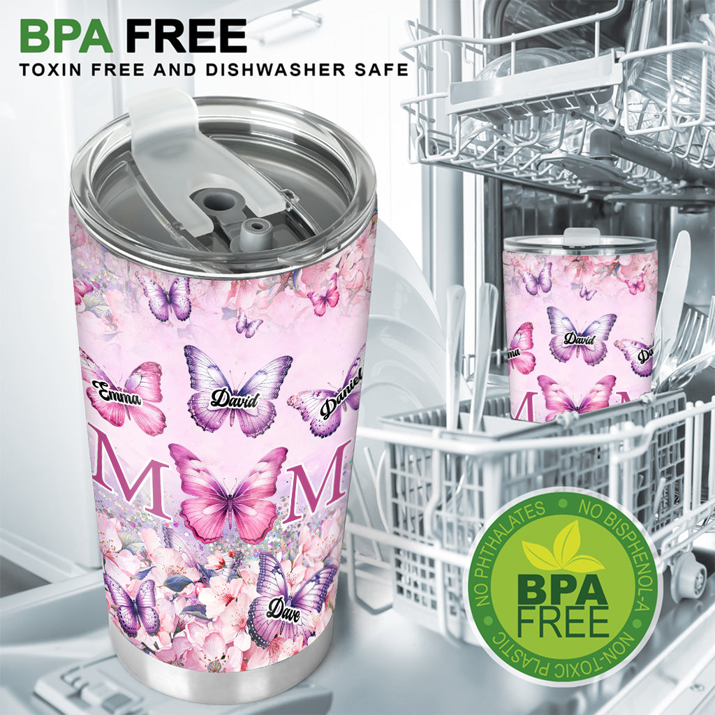 Pink Floral Butterfly - Personalized Mother Tumbler