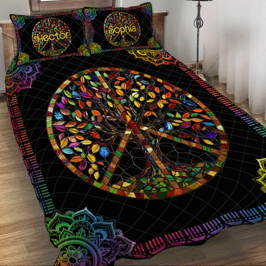 Es ist ein wunderschönes Weltenbaum-Friedenszeichen - personalisiertes Hippie-Quilt-Set
