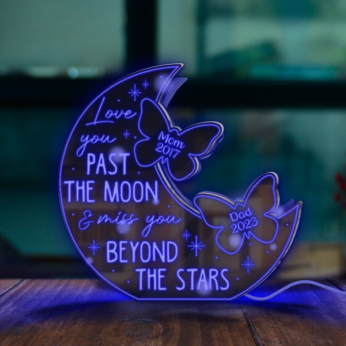 Love You Pass The Moon & Miss You Beyond The Star - Personalized Memorial Mirror Light
