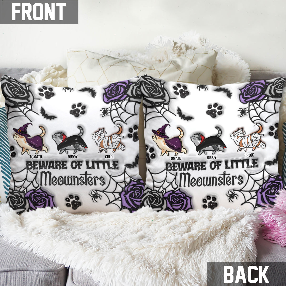 Beware Of Little Meownsters - Personalized Cat Throw Pillow