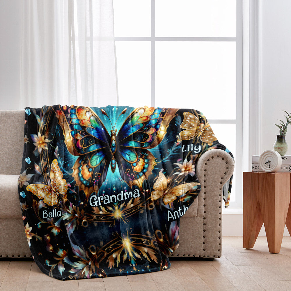 Grandma Life Mom Any Title Stunning Gold Butterfly Version - Personalized Grandma Blanket