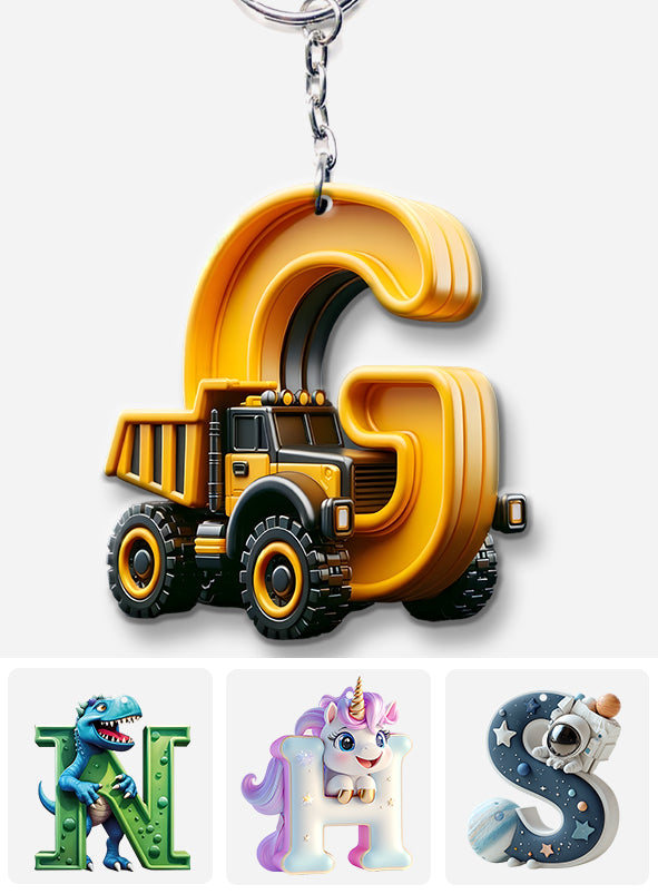 Lettre « Engins de chantier » - Porte-clés enfant personnalisé