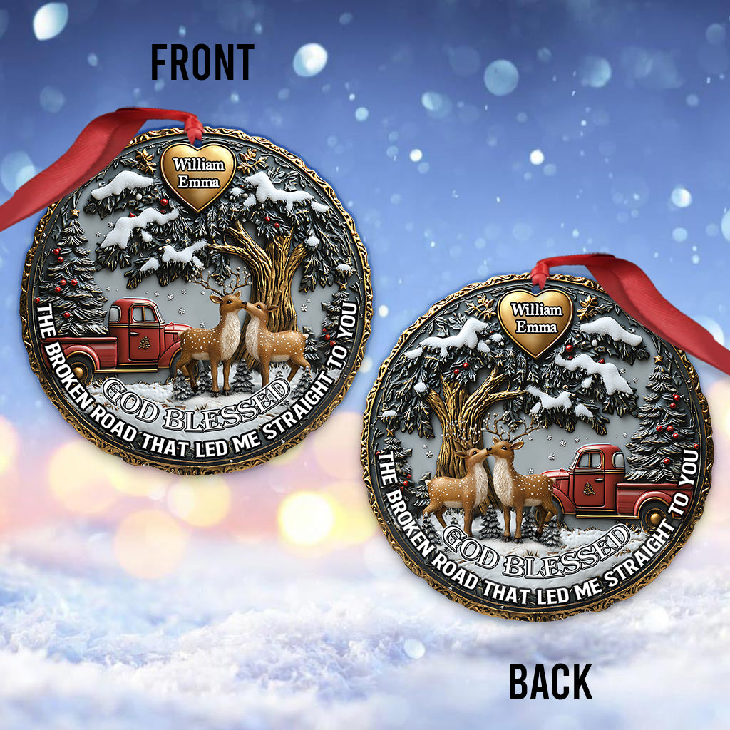 God Blessed The Broken Road - Personalized Couple Ornament