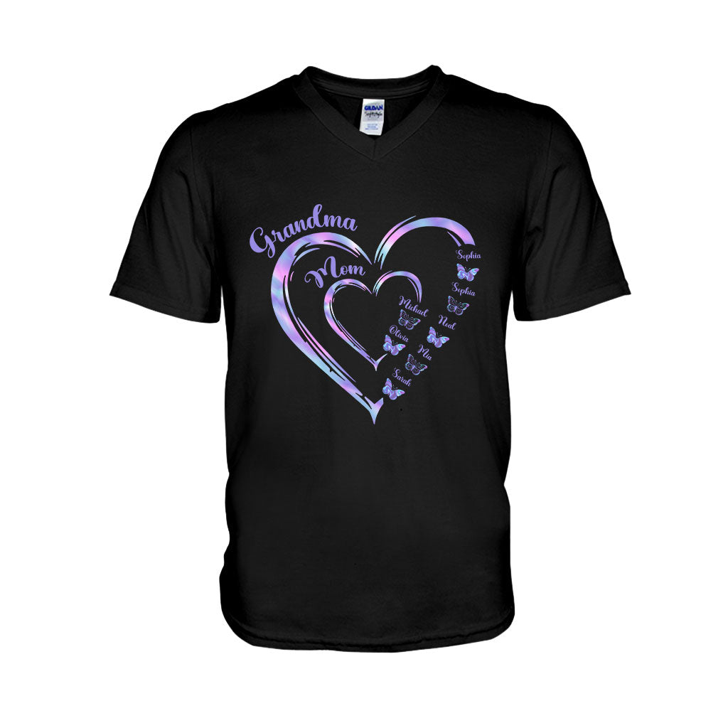 First Mom Now Grandma Butterfly Version - Personalized Grandma T-shirt And Hoodie