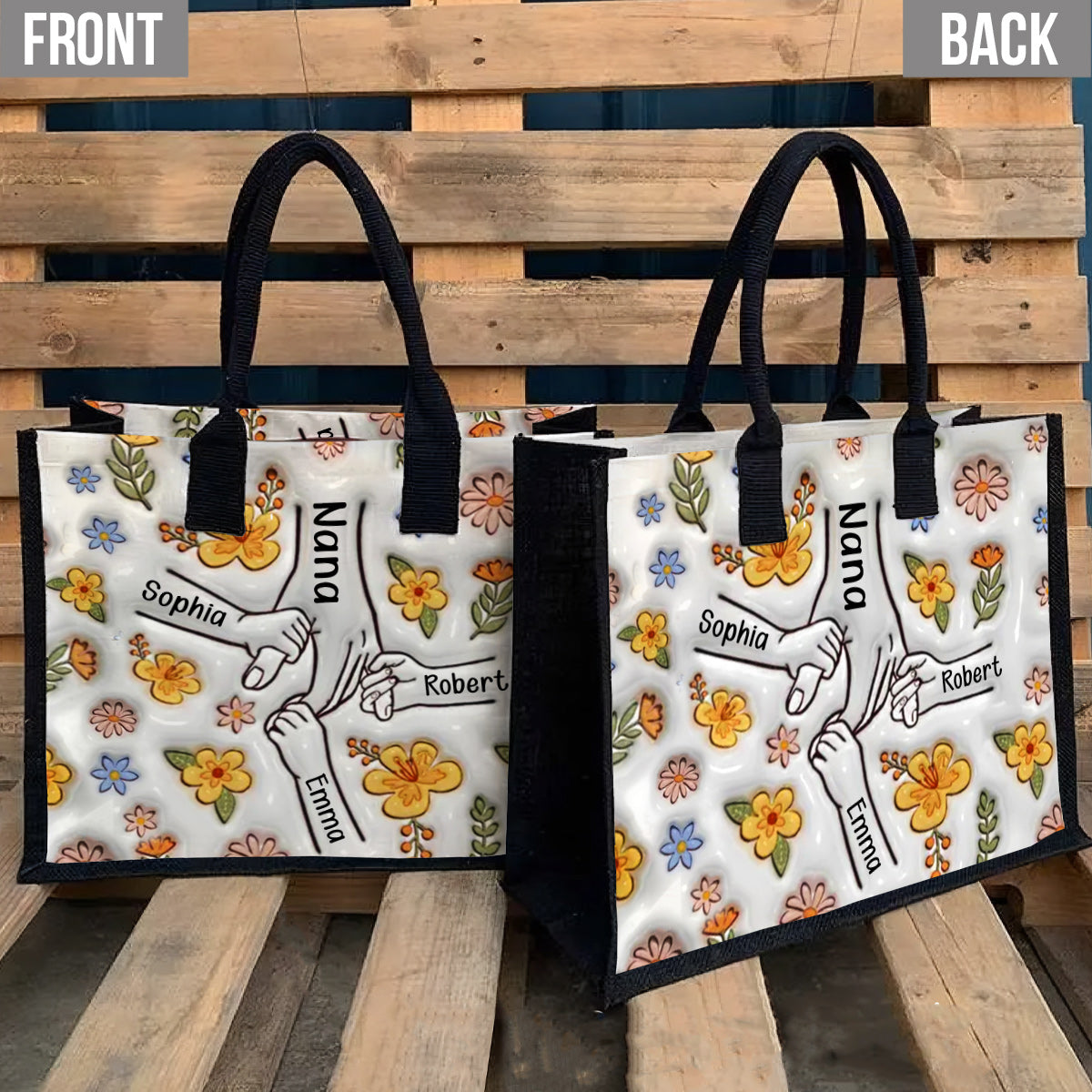 Holding Hands Grandma Mom Nana - Personalized Grandma Canvas Tote Bag