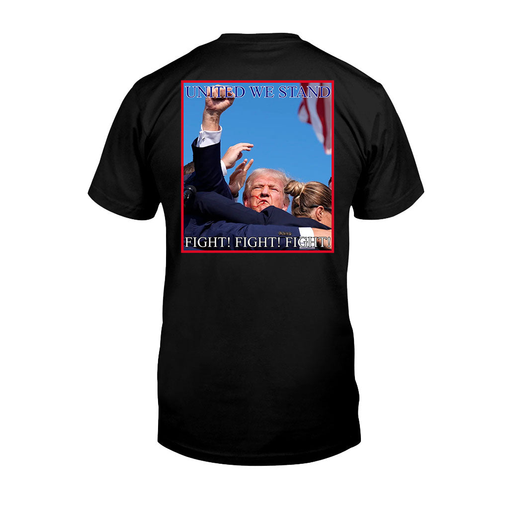 T-shirt « Unis nous sommes forts », T-shirt « Jamais de reddition », T-shirt « Luttons pour l’Amérique », T-shirt « Rassemblement 2024 », T-shirt « Luttons, combattons, combattons »