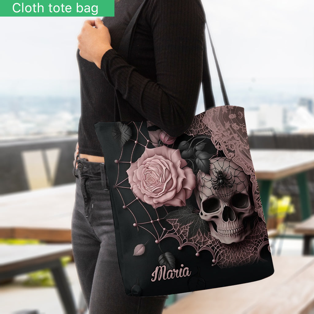 Roses And Skull - Personalized Skull Tote Bag