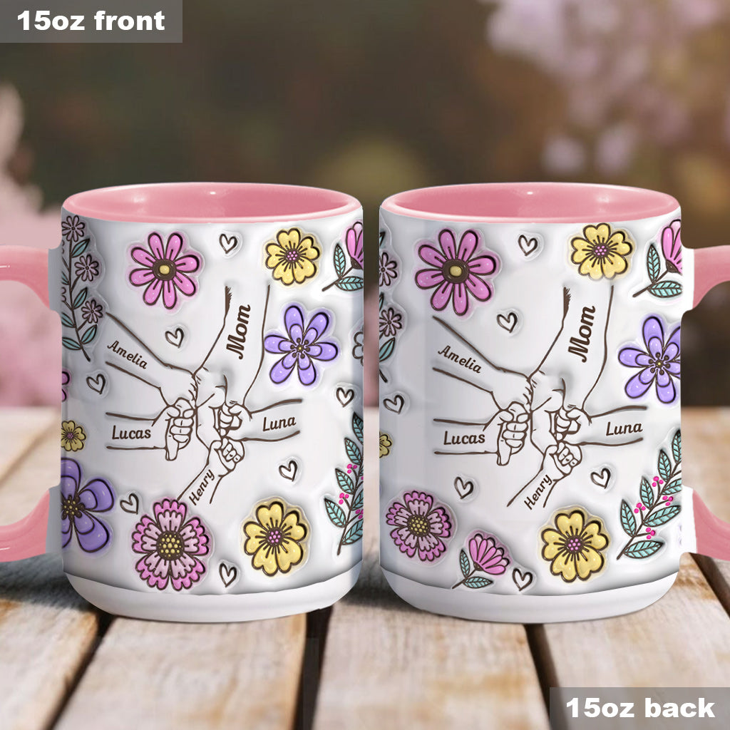 Pink Flower Holding Hands Nana Grandma Mom - Personalized Mother Accent Mug