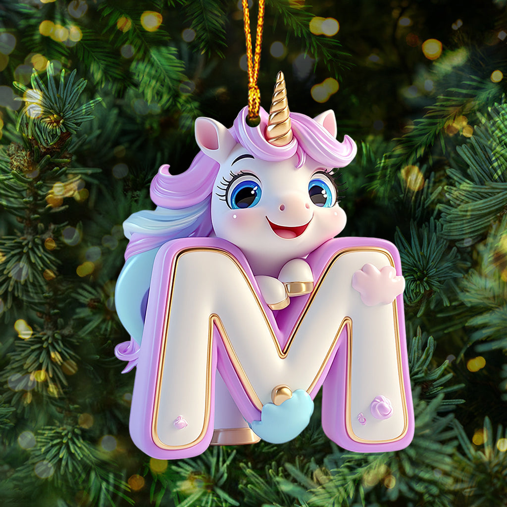 Ornement lettre licorne mignon - Ornement personnalisé pour enfant