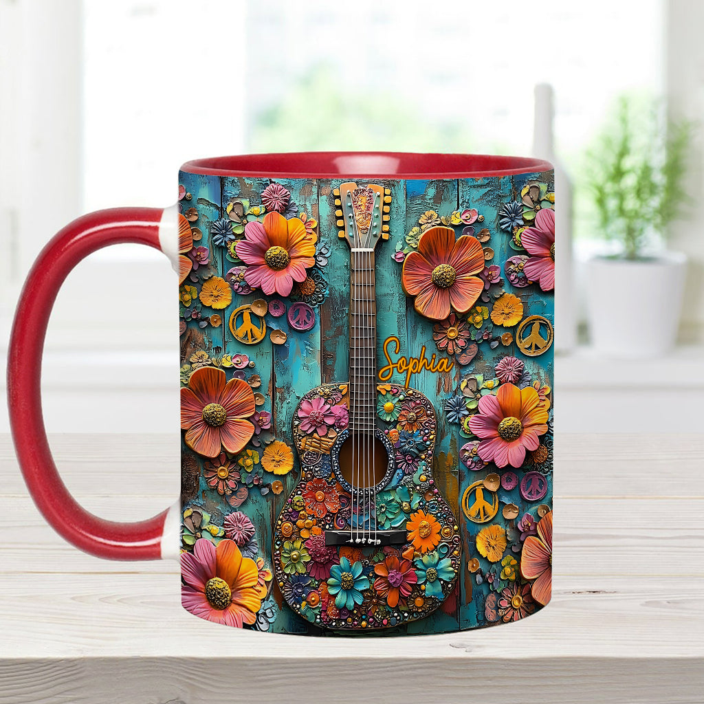 Mug vintage hippie à motif guitare - Mug personnalisé hippie