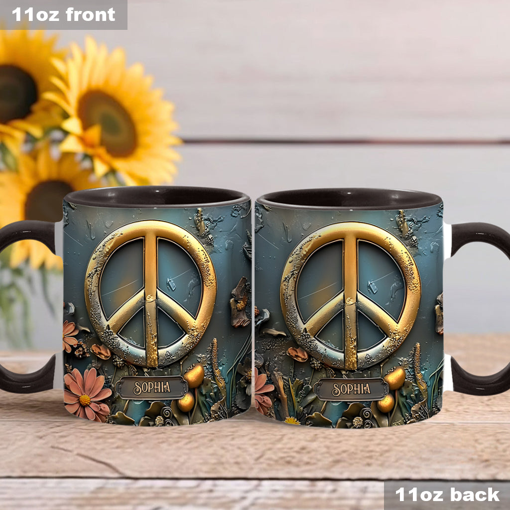 Paix, amour et bonheur - Mug personnalisé style hippie