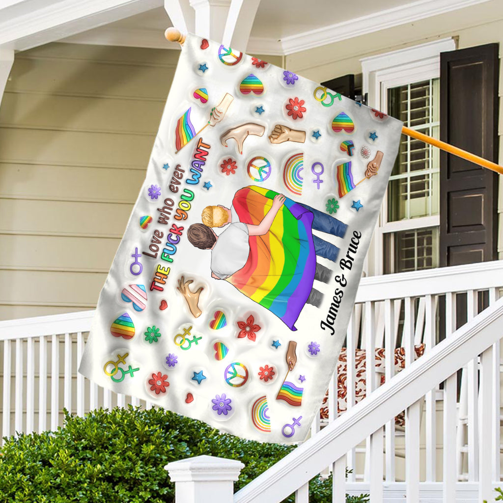 Aimez qui vous voulez - Drapeau de maison personnalisé pour le soutien LGBT
