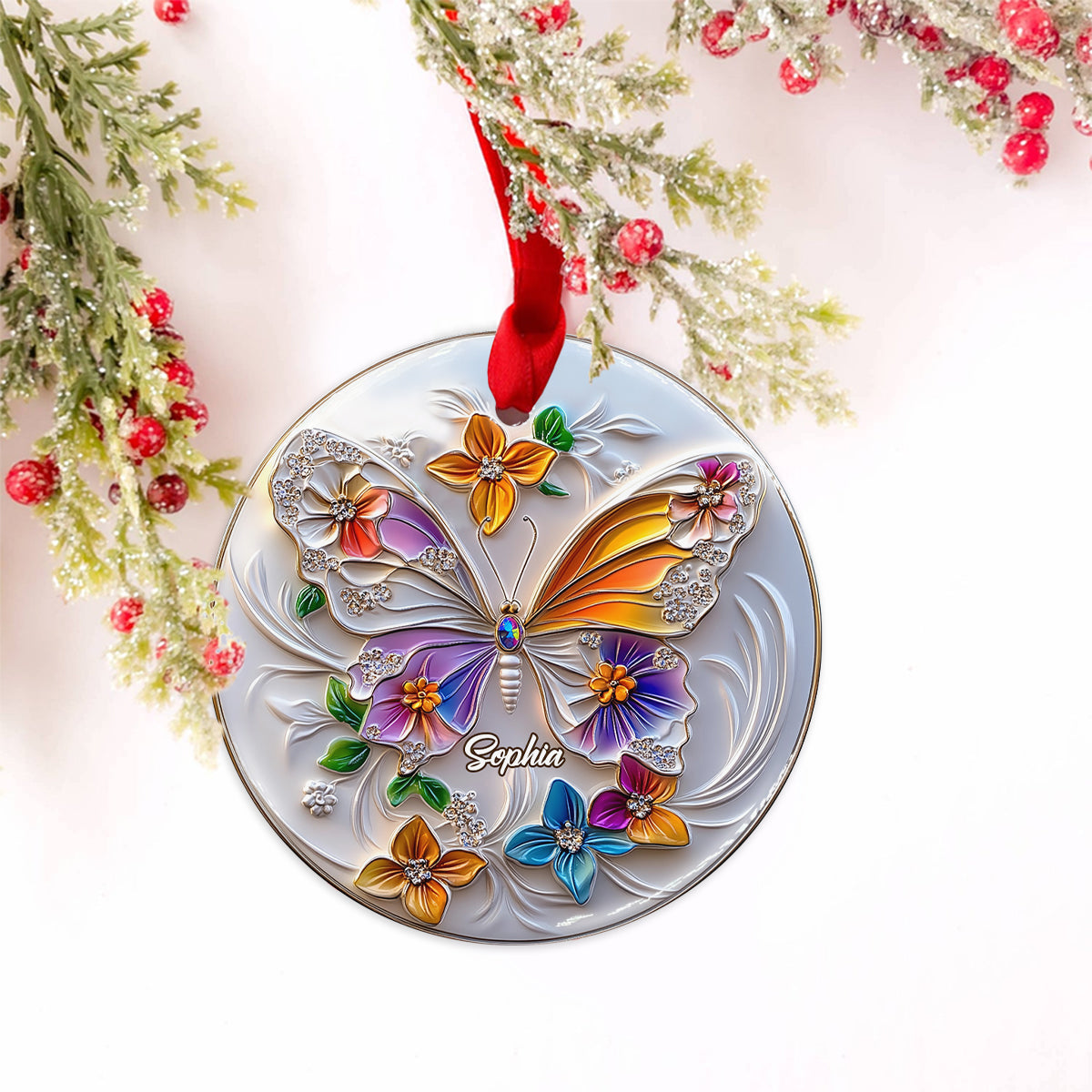 Magnifique papillon - Ornement rond en céramique papillon personnalisé