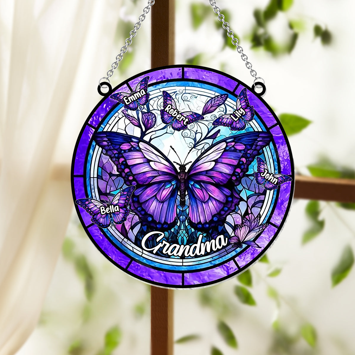 Grandma Butterflies - Personalized Grandma Window Hanging Suncatcher Ornament