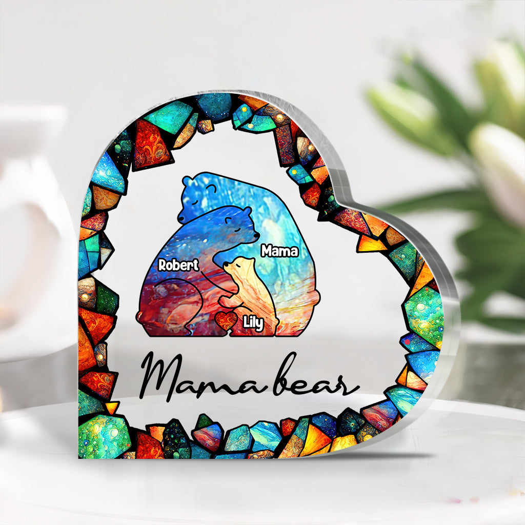 Mama Bear Colorful Stained Glass - Personalized Mother Custom Shaped Acrylic Plaque