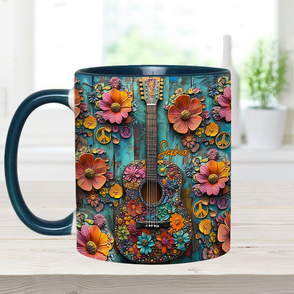 Mug vintage hippie à motif guitare - Mug personnalisé hippie