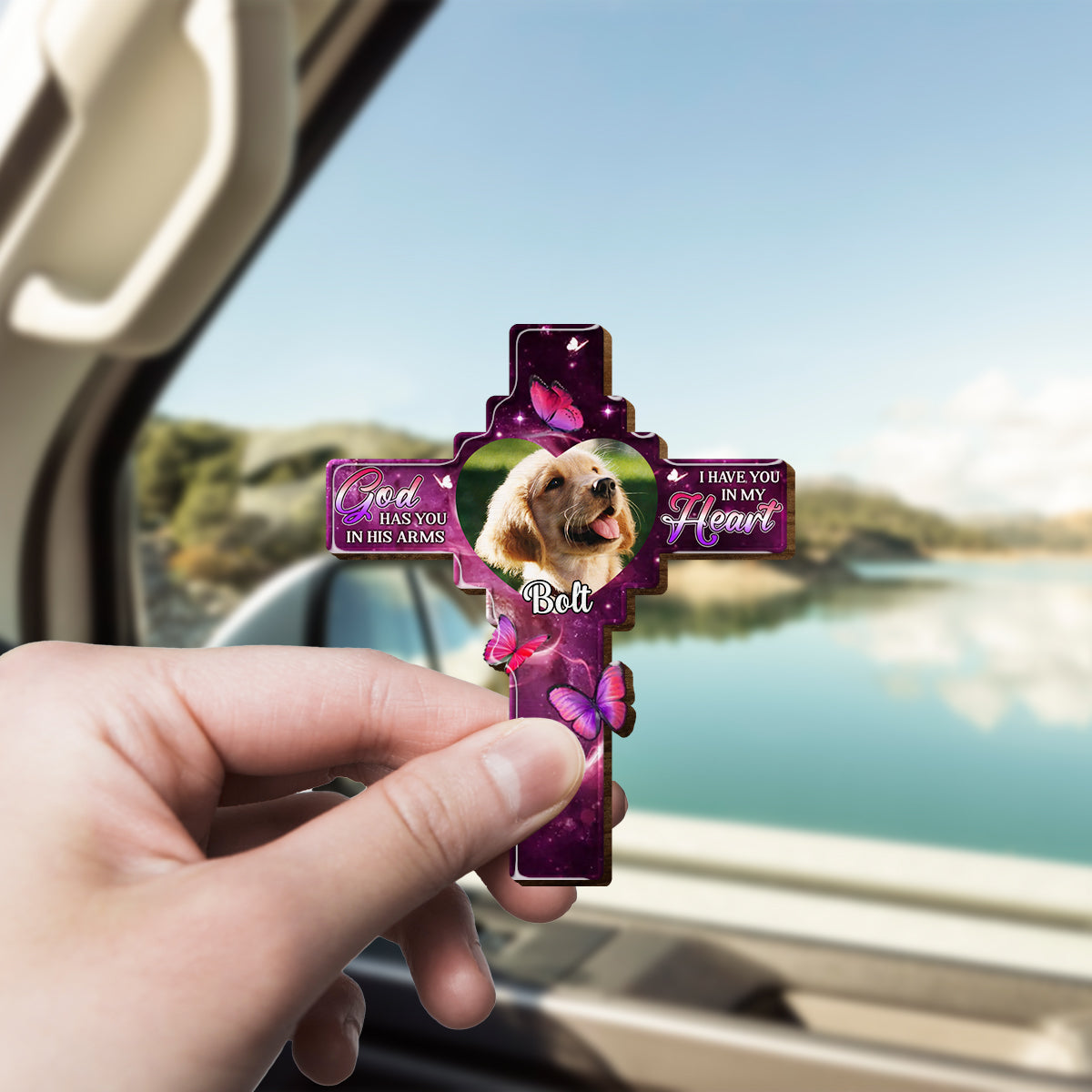 Custom Photo In Our Hearts Always - Personalized Memorial Shaped Car Visor Clip