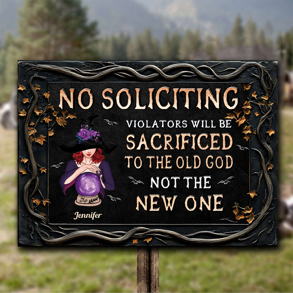 NO SOLICITING - Personalized Witch Rectangle Metal Sign
