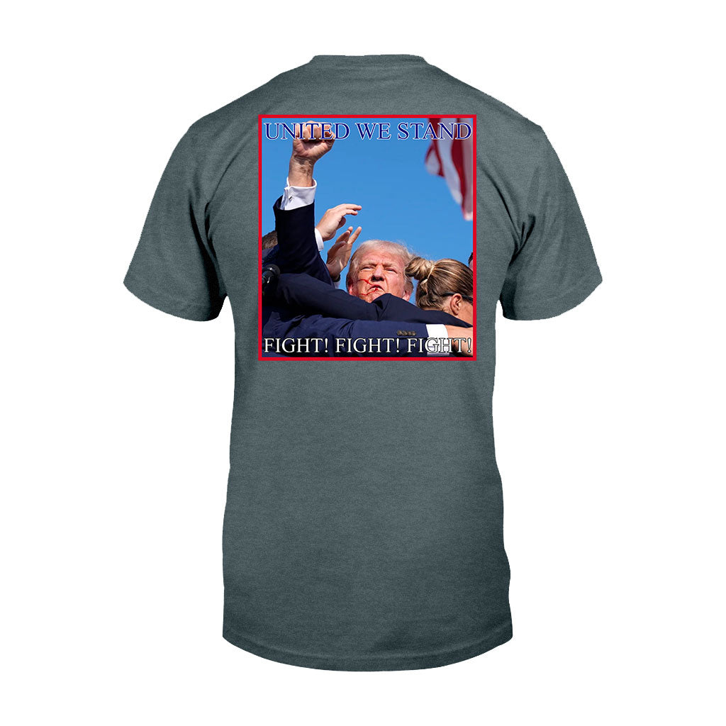 T-shirt « Unis nous sommes forts », T-shirt « Jamais de reddition », T-shirt « Luttons pour l’Amérique », T-shirt « Rassemblement 2024 », T-shirt « Luttons, combattons, combattons »