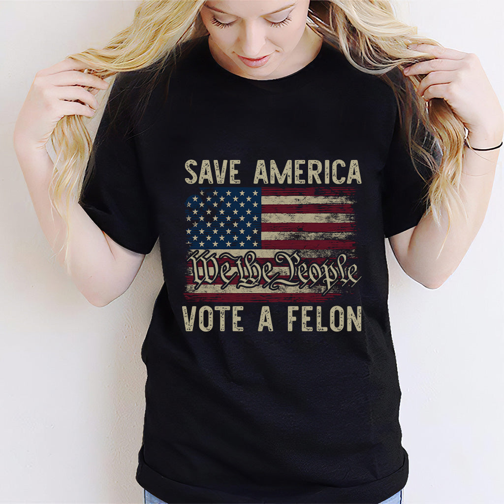 T-shirt « Votez Féin 2024 », T-shirt « Je vote pour la Féin », T-shirt « Nous le peuple », T-shirt « Votez pour les condamnés », T-shirt « Luttez pour l'Amérique »