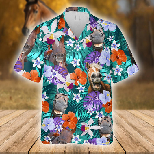 Laughing Horses Beach Summer - Personalized Horse Hawaiian Shirt