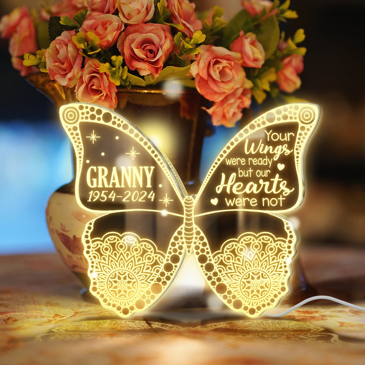 Your Wings Were Ready But Our Hearts Were Not - Personalized Memorial Mirror Light