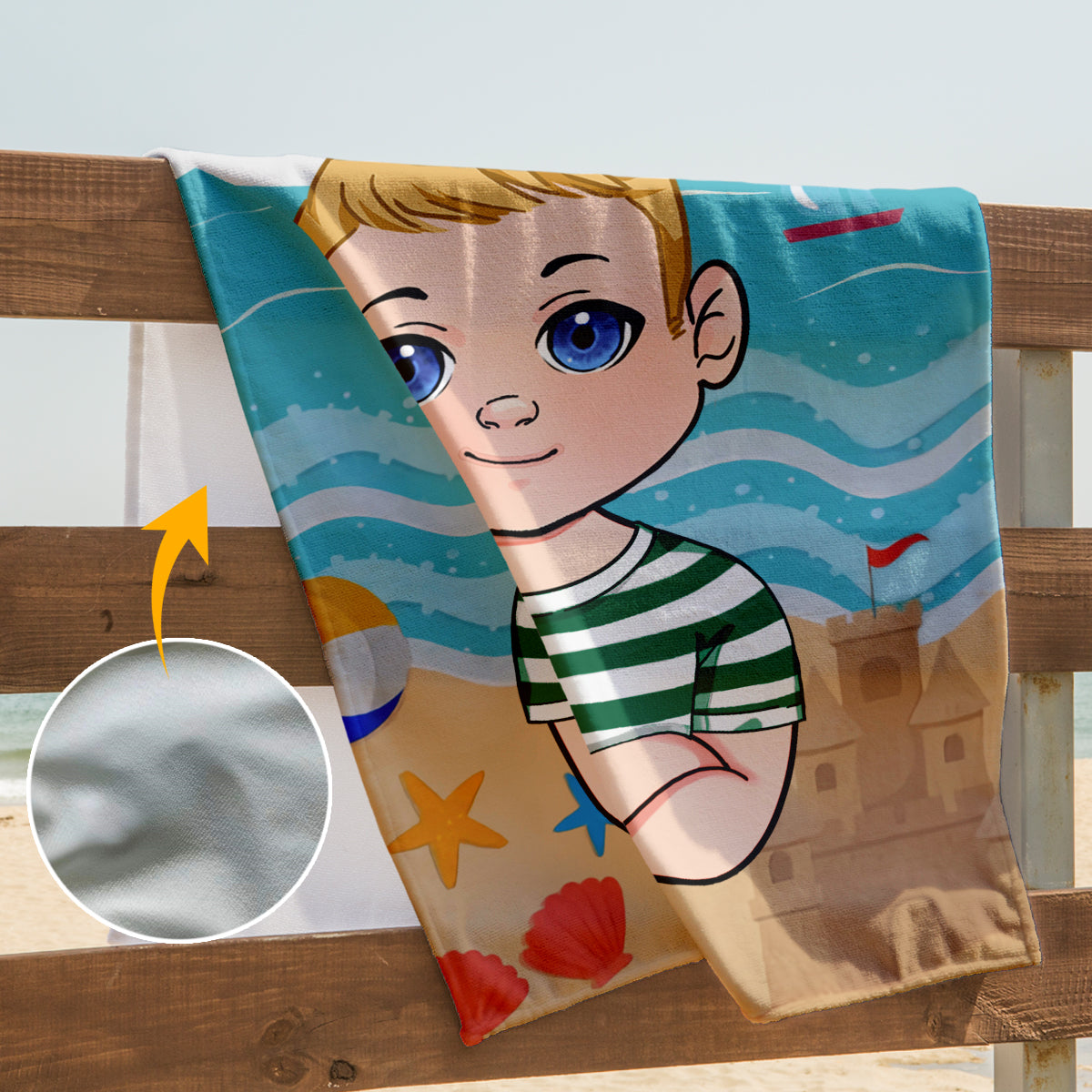 Kind am Strand – personalisiertes Strandtuch für Kinder