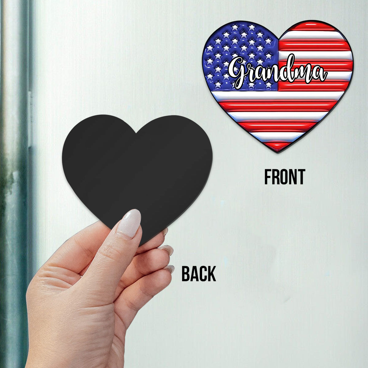 Grandma & Grandkids Puff Heart Flag - Personalized Grandma Magnet