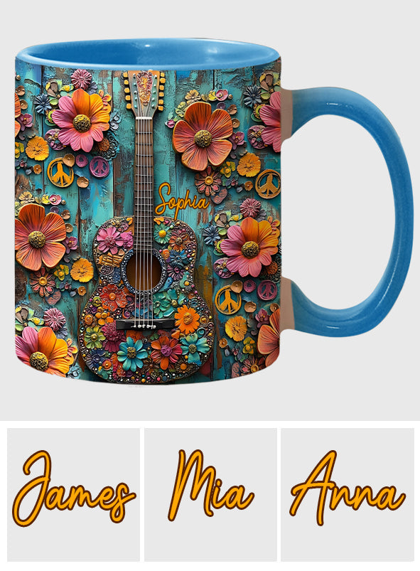 Mug vintage hippie à motif guitare - Mug personnalisé hippie