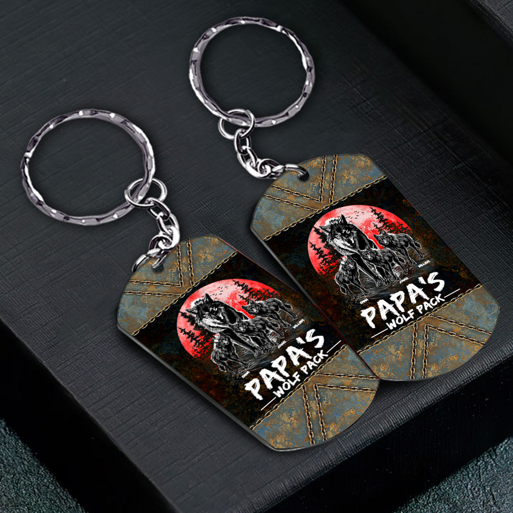 Grandpa's Wolf Pack Red Full Moon - Personalized Grandpa Stainless Steel Keychain