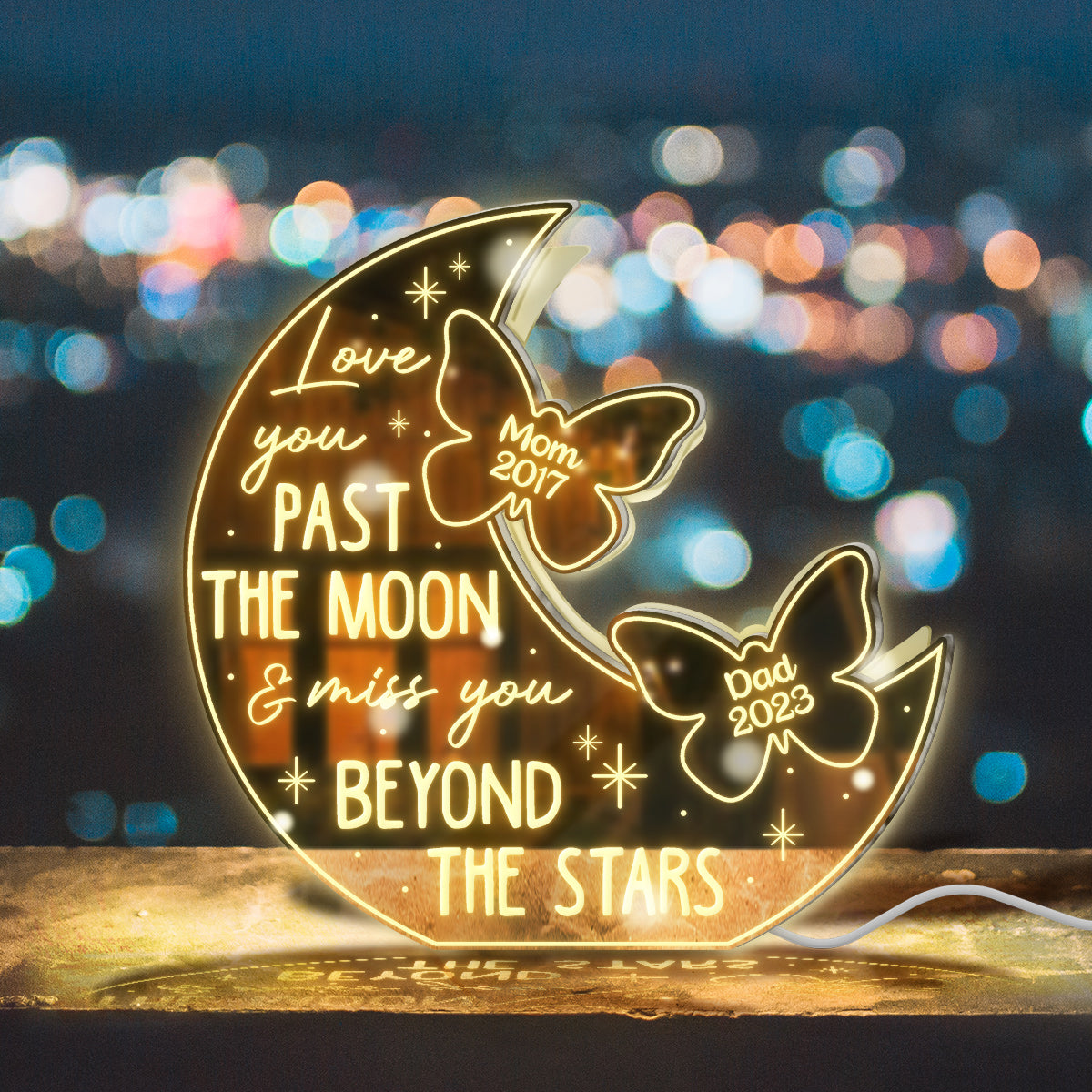 Love You Pass The Moon & Miss You Beyond The Star - Personalized Memorial Mirror Light