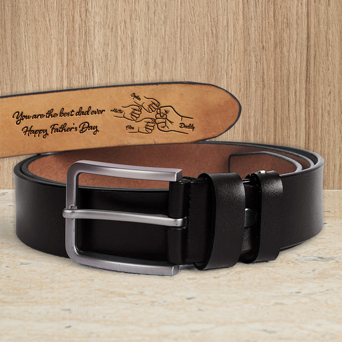 Daddy's Team Best Dad Ever - Personalized Father Leather Belt