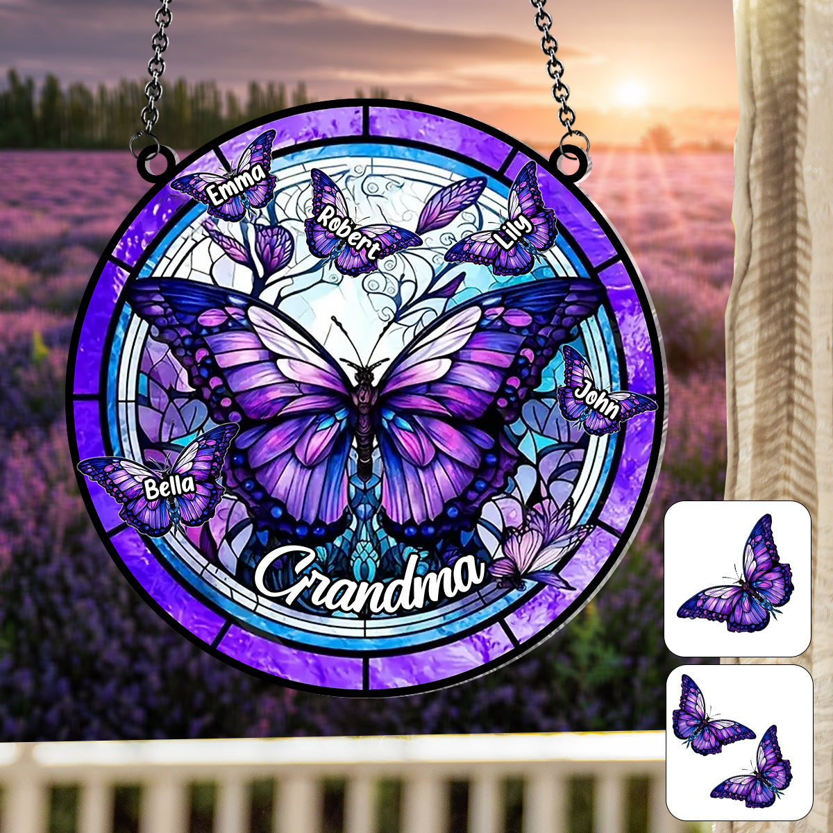 Grandma Butterflies - Personalized Grandma Window Hanging Suncatcher Ornament