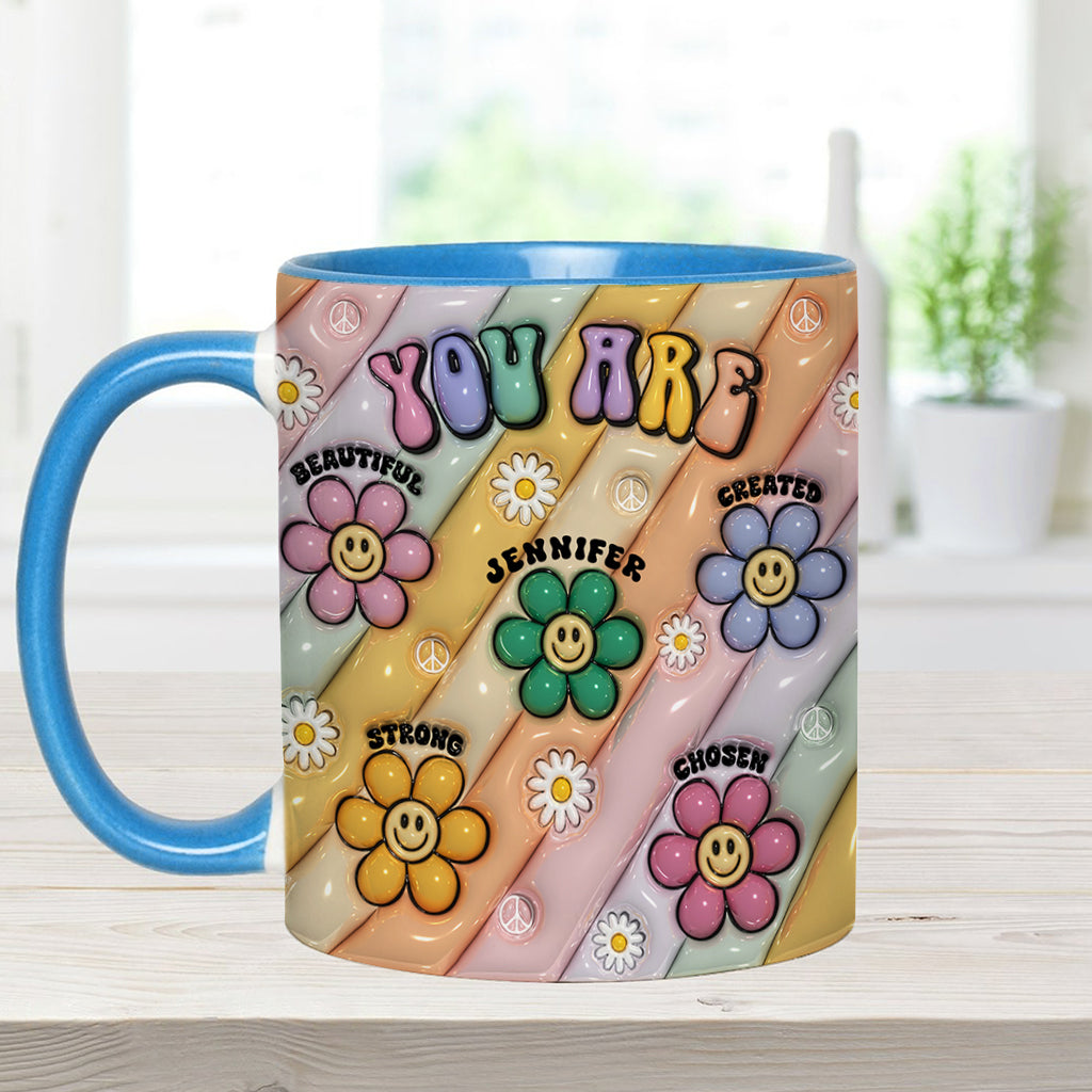 Tu es belle, forte et victorieuse - Mug personnalisé style hippie