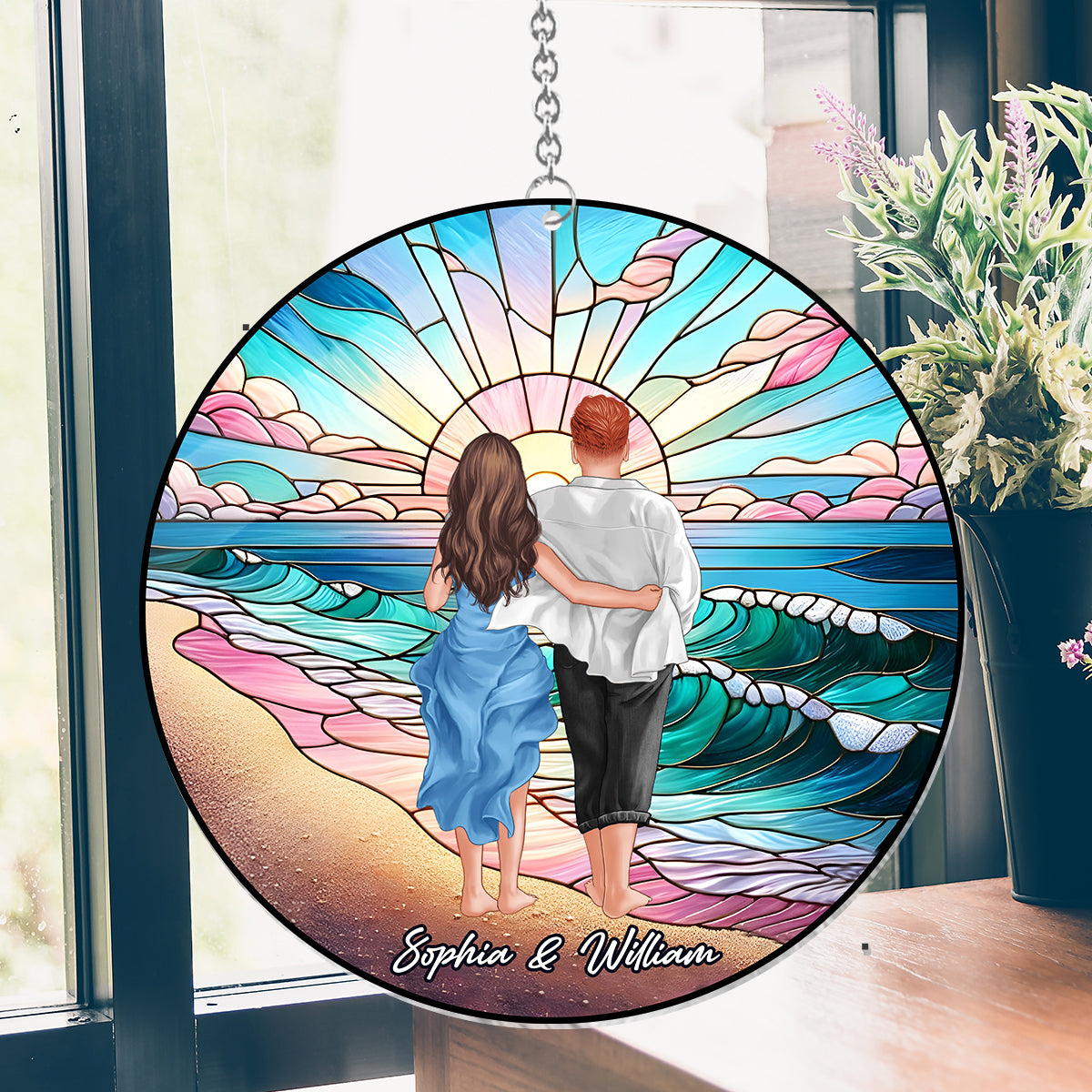 Romantic Sunrise - Personalized Couple Window Hanging Suncatcher Ornament
