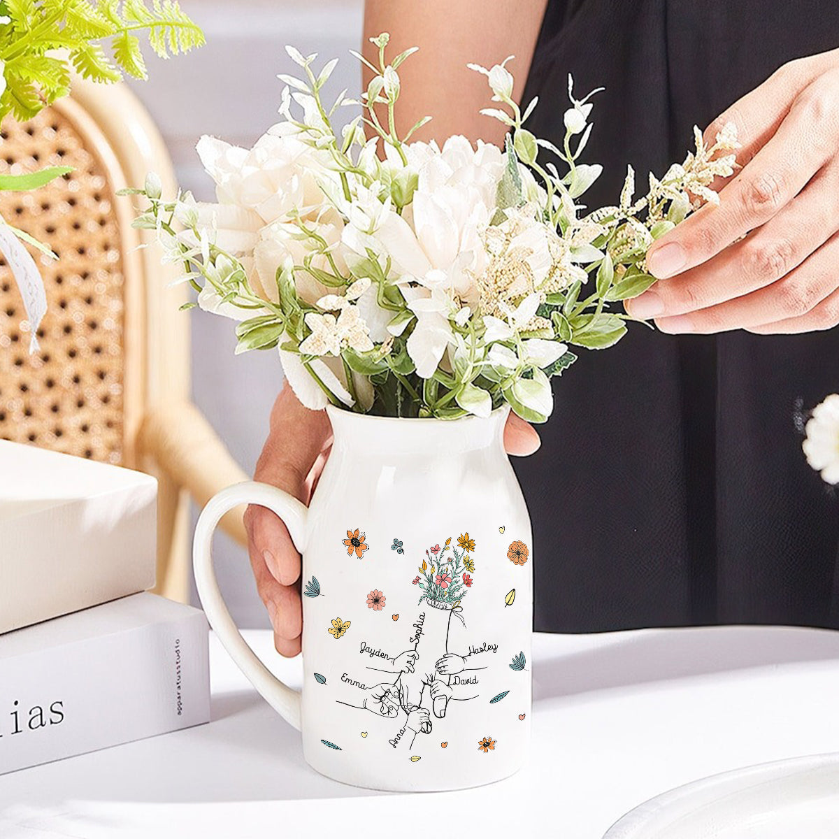 Holding Mom's Hand - Personalized Mother Ceramic Flower Vase