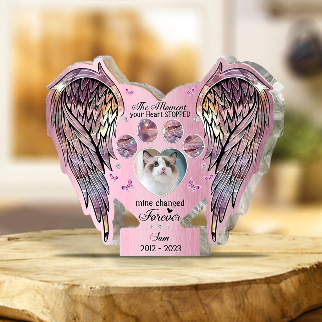 Ailes commémoratives : Tes ailes étaient prêtes, mais mon cœur ne l’était pas – Plaque acrylique personnalisée en forme de chat