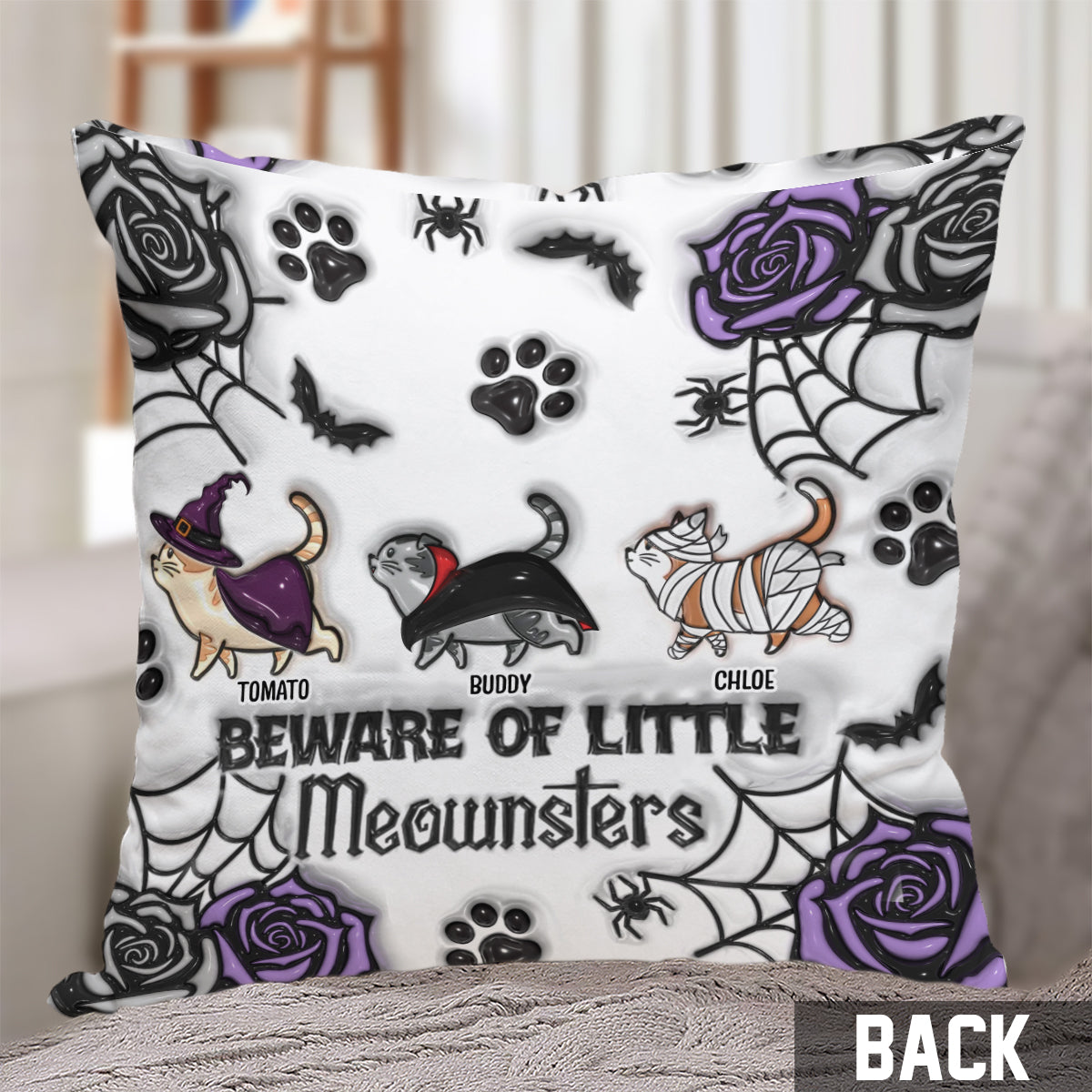 Beware Of Little Meownsters - Personalized Cat Throw Pillow