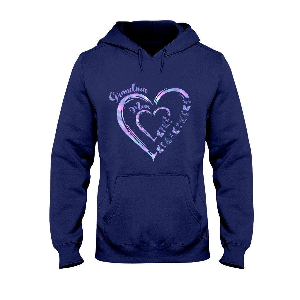 First Mom Now Grandma Butterfly Version - Personalized Grandma T-shirt And Hoodie