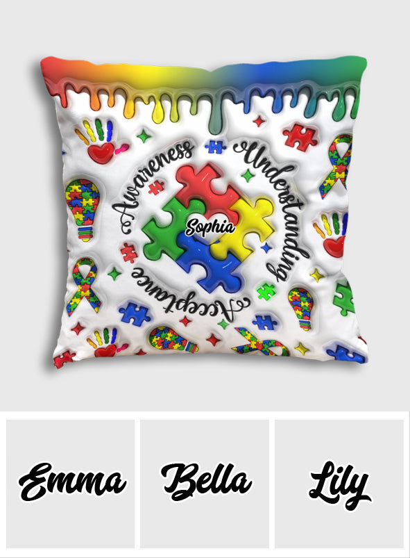 Sensibilisation à l'autisme - Coussin décoratif personnalisé pour la sensibilisation à l'autisme