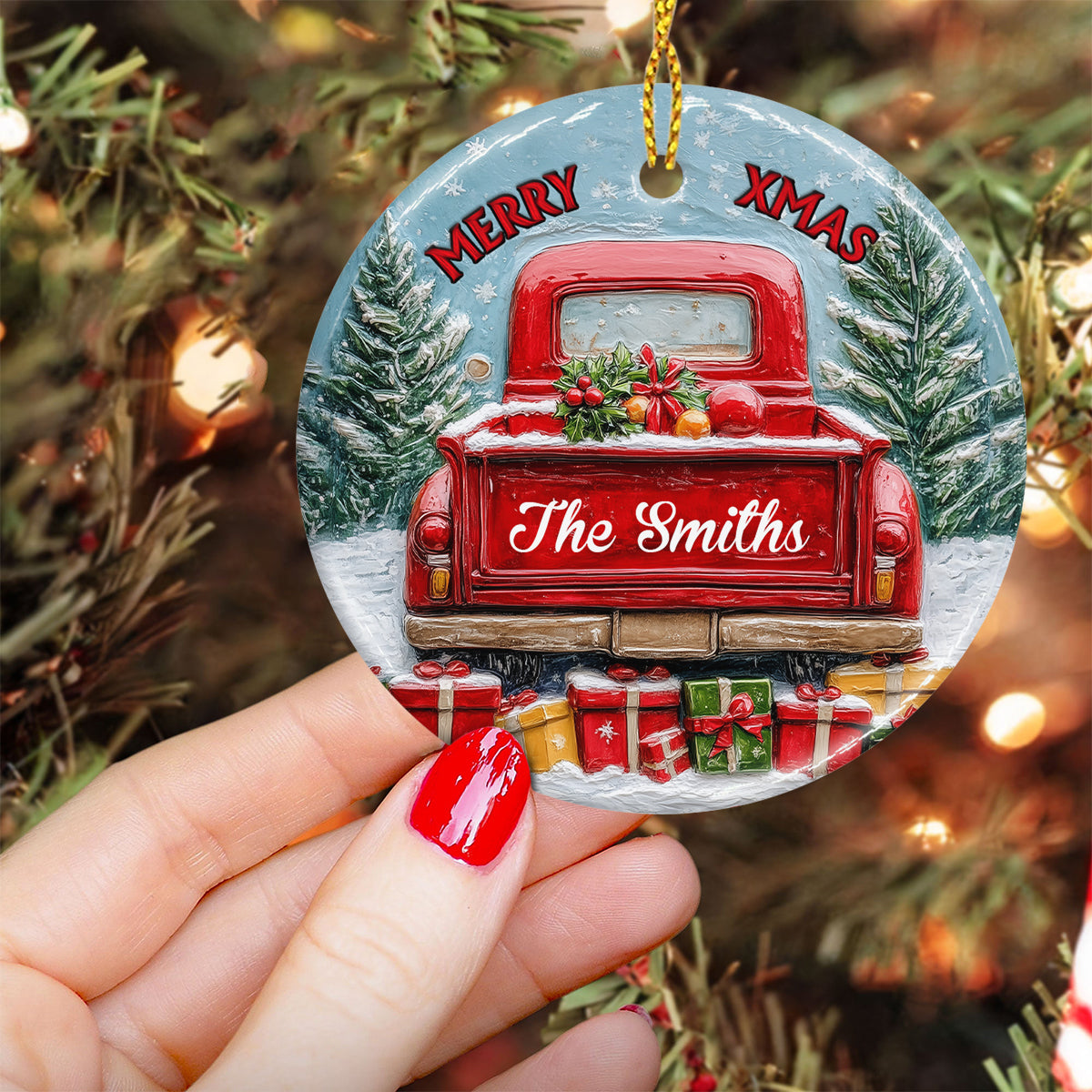Frohe Weihnachten, Familie! – Personalisierter Keramikkreis als Familienornament